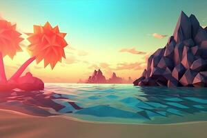 Low-Poly Sommer- Strandlandschaft generativ ai foto