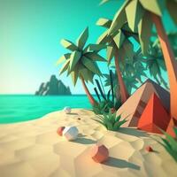 Low-Poly Sommer- Strandlandschaft generativ ai foto