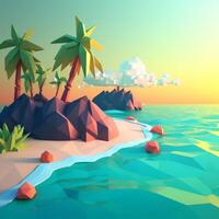 Low-Poly Sommer- Strandlandschaft generativ ai foto