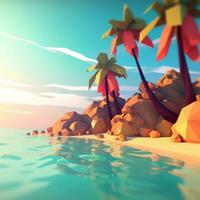 Low-Poly Sommer- Strandlandschaft generativ ai foto