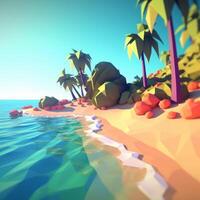 Low-Poly Sommer- Strandlandschaft generativ ai foto