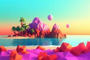 Low-Poly Sommer- Strandlandschaft generativ ai foto