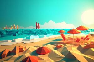 Low-Poly Sommer- Strandlandschaft generativ ai foto