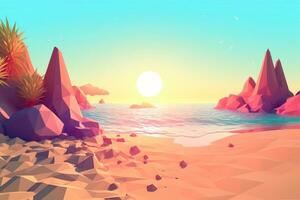 Low-Poly Sommer- Strandlandschaft generativ ai foto