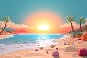 Low-Poly Sommer- Strandlandschaft generativ ai foto