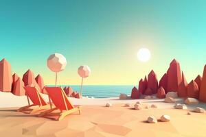 Low-Poly Sommer- Strandlandschaft generativ ai foto