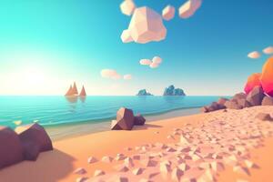 Low-Poly Sommer- Strandlandschaft generativ ai foto