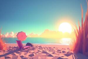 Low-Poly Sommer- Strandlandschaft generativ ai foto