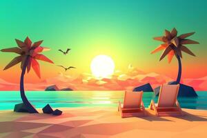 Low-Poly Sommer- Strandlandschaft generativ ai foto