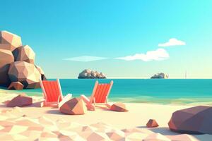 Low-Poly Sommer- Strandlandschaft generativ ai foto