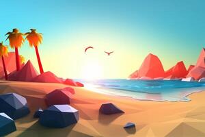 Low-Poly Sommer- Strandlandschaft generativ ai foto