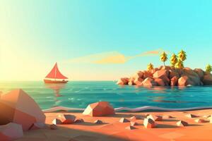 Low-Poly Sommer- Strandlandschaft generativ ai foto