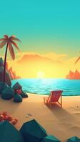 Low-Poly Sommer- Strandlandschaft generativ ai foto