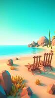 Low-Poly Sommer- Strandlandschaft generativ ai foto