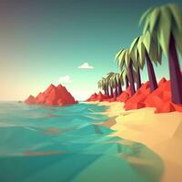 Low-Poly tropisch Strandlandschaft generativ ai foto