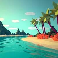 Low-Poly tropisch Strandlandschaft generativ ai foto