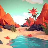 Low-Poly tropisch Strandlandschaft generativ ai foto