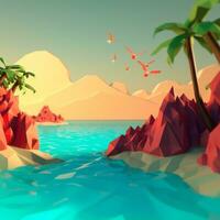 Low-Poly tropisch Strandlandschaft generativ ai foto