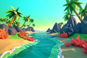 Low-Poly tropisch Strandlandschaft generativ ai foto