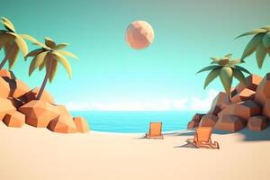 Low-Poly tropisch Strandlandschaft generativ ai foto