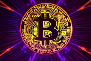 Neon- Bitcoin Nahansicht generativ ai foto