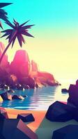 Low-Poly Dämmerung Strandlandschaft Hintergrund generativ ai foto