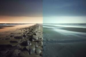 dunkel szenisch Strandlandschaft generativ ai foto