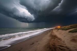 stürmisch Wetter Strandlandschaft generativ ai foto