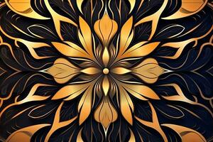 ein golden Blume Design auf ein schwarz Hintergrund generativ ai foto