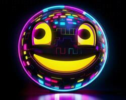 ein Neon- Ball mit ein Smiley Gesicht auf es generativ ai foto