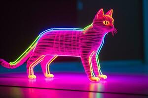 ein Neon- beleuchtet Skulptur von ein Katze generativ ai foto