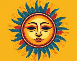 ein Sonne mit ein Gesicht auf ein Gelb Hintergrund generativ ai foto