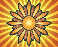 ein Sonnenblume mit Strahlen auf ein Orange Hintergrund generativ ai foto