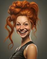 ein Frau mit rot Haar ist lächelnd generativ ai foto