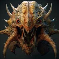 ein Außerirdischer Monster- mit Scharf Zähne auf es ist Kopf generativ ai foto