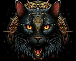 ein Illustration von ein schwarz Katze mit glühend Augen generativ ai foto