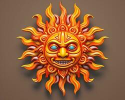 ein Illustration von ein Sonne mit ein Gesicht auf ein braun Hintergrund generativ ai foto