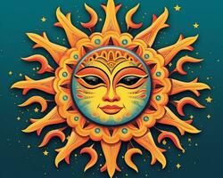 ein Illustration von ein Sonne mit ein Gesicht auf es generativ ai foto