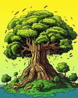 ein Illustration von ein Baum auf ein Insel generativ ai foto