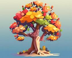 ein Illustration von ein Baum mit bunt Blätter generativ ai foto