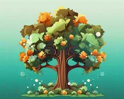 ein Illustration von ein Baum mit Blätter und Luftblasen generativ ai foto