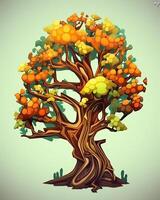 ein Illustration von ein Baum mit Orange und Gelb Blätter generativ ai foto