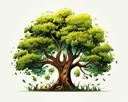ein Illustration von ein Eiche Baum mit Grün Blätter generativ ai foto