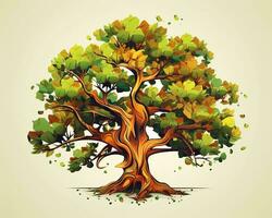 ein Illustration von ein alt Eiche Baum mit Blätter generativ ai foto
