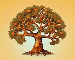 ein Illustration von ein Orange Baum auf ein Gelb Hintergrund generativ ai foto