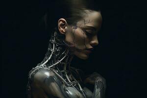 ein Bild von ein Frau mit ein Roboter Körper generativ ai foto