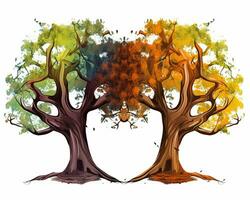 zwei Bäume mit anders Farben sind gezeigt generativ ai foto