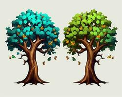 zwei Bäume mit Blätter im anders Farben generativ ai foto
