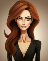 Vektor Illustration von ein schön Frau mit lange rot Haar und Grün Augen generativ ai foto