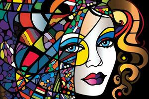 farbenfroh segmentiert befleckt Glas weiblich Porträt Kunstwerk Grafik Illustration Hintergrund generativ ai foto